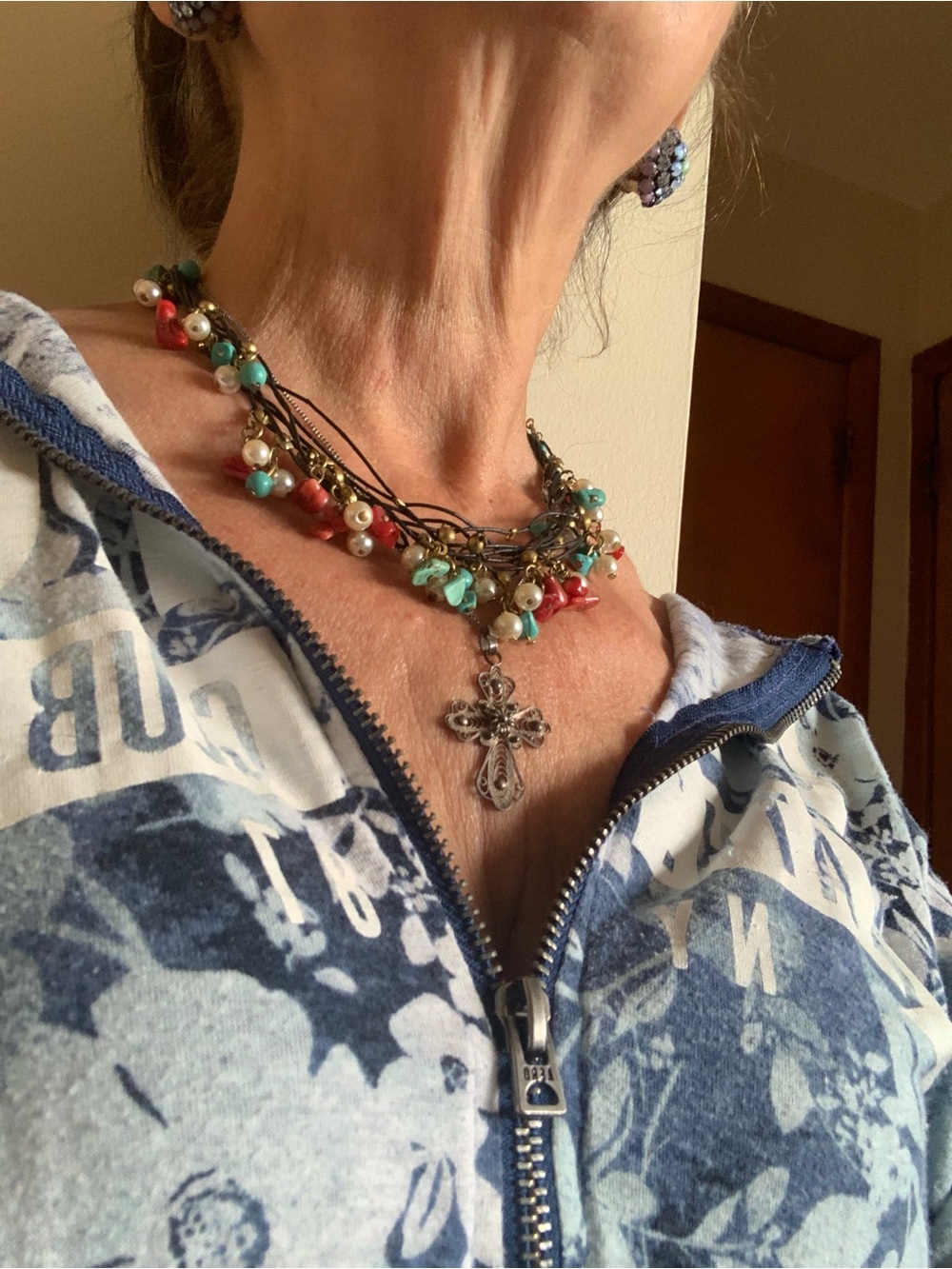 Multicolor Beaded Cross Pendant Necklace - Women's Jewelry